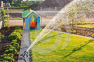 Automatic watering system for new fresh lawn