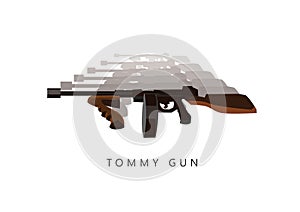 Automatic weapon tommy gun. Thompson submachine gun vector isolated.