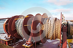 Automatic winch on a sea ship.