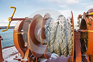 Automatic winch on a sea ship.