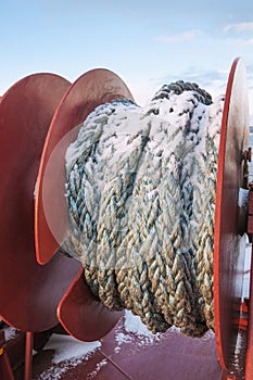 Automatic winch on a sea ship.