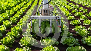 Automation in agriculture harvests lettuce, showcasing modern farming innovation