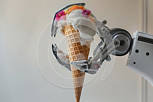 automation claw with a vegan ice cream on a glutenfree cone