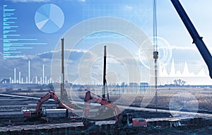 Automation concept of the construction industry, construction work on drilling piles and earthwork without human intervention, the