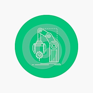 Automation, factory, hand, mechanism, package White Line Icon in Circle background. vector icon illustration