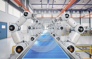 Automation factory with robot assembly line produce solar panels