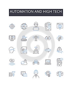 Automation and high tech line icons collection. Artificial intelligence, Modern technology, Computerized systems photo