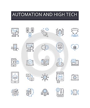 Automation and high tech line icons collection. Artificial intelligence, Modern technology, Computerized systems photo