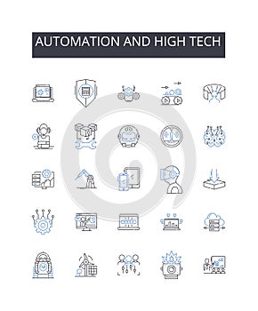 Automation and high tech line icons collection. Artificial intelligence, Modern technology, Computerized systems photo