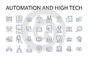 Automation and high tech line icons collection. Artificial intelligence, Modern technology, Computerized systems photo