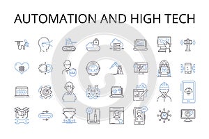 Automation and high tech line icons collection. Artificial intelligence, Modern technology, Computerized systems photo