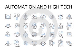Automation and high tech line icons collection. Artificial intelligence, Modern technology, Computerized systems photo