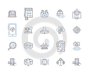 Automation and high tech outline icons collection. Automation, High-tech, Robotics, AI, Machine-Learning, Tech