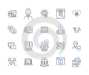 Automation and high tech outline icons collection. Automation, High-tech, Robotics, AI, Machine-Learning, Tech