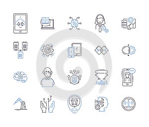 Automation and high tech outline icons collection. Automation, High-tech, Robotics, AI, Machine-Learning, Tech