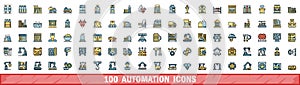100 automation icons set, color line style