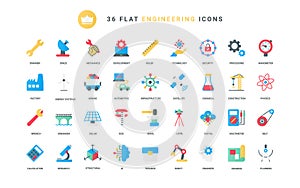 Automation in industry, manufacture production and engineering trendy flat icons set