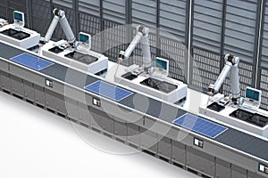 Automation industry with robot assembly line in solar panel factory