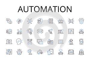 Automation line icons collection. Mechanization, Innovation, Modernization, Digitization, Computerization, Optimization
