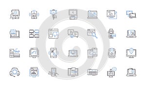 Automation line icons collection. Robots, Efficiency, Programmed, Innovation, Mechanization, Integration, Productivity photo