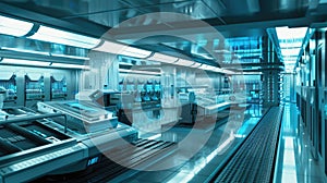 Automation relationships. Futuristic operations center with advanced servers and blue neon illumination, symbolizing