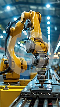 automation robot arm in manufacturing factory on production line photo