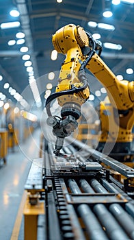 automation robot arm in manufacturing factory on production line photo