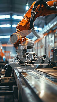 automation robot arm in manufacturing factory on production line photo