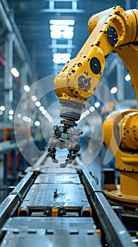 automation robot arm in manufacturing factory on production line photo