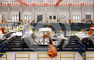 Automation robot assembly line in car factory