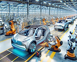 Automation Robot Automobile Manufacturing Factory Humanoid Workers Assembly Production AI Generated