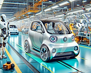 Automation Robot Automobile Manufacturing Factory Humanoid Workers Assembly Production AI Generated photo