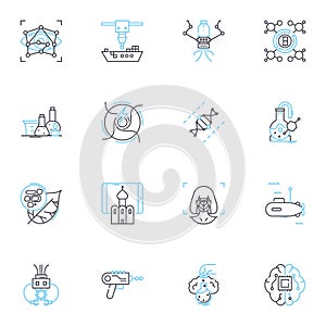 Automation science linear icons set. Robotics, Cybernetics, Mechatronics, Control, Sensors, Artificial intelligence