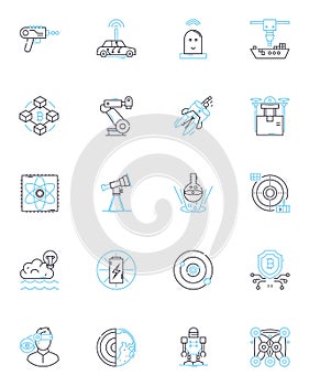 Automation science linear icons set. Robotics, Cybernetics, Mechatronics, Control, Sensors, Artificial intelligence