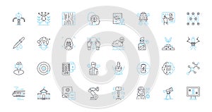 Automation science linear icons set. Robotics, Cybernetics, Mechatronics, Control, Sensors, Artificial intelligence