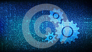 Automation Software background. Gears icons made with binary code. IOT and Automation concept. Digital binary data and streaming