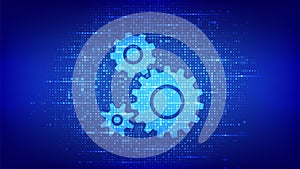 Automation Software background. Gears icons made with binary code. IOT and Automation concept. Digital binary data and streaming