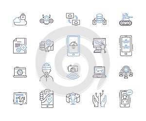 Automation tech outline icons collection. Automation, Technology, Robotics, AI, Machine Learning, Automated, Coding