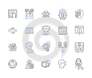 Automation tech outline icons collection. Automation, Technology, Robotics, AI, Machine Learning, Automated, Coding