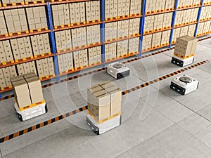 Automation warehouse management with robot carry cardboard box