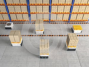 Automation warehouse management with robot carry cardboard box