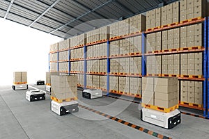 Automation warehouse management with robot carry cardboard box