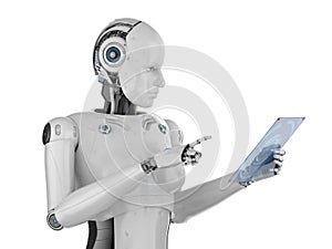 Female cyborg with glass tablet