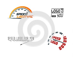 Automative logo set, speed car, hud design element. Hight up display. Vector speedometer logos set. Car element icons