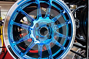 Automobile alloy wheels.