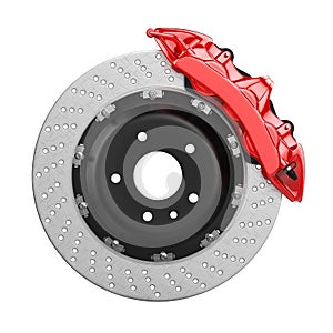 Automobile brake disk with red caliper
