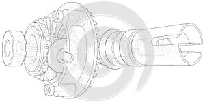 Automobile car gearbox with toothed wheels. Wire-frame. EPS10 format. Vector created of 3d