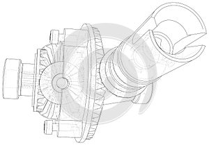 Automobile car gearbox with toothed wheels. Wire-frame. EPS10 format. Vector created of 3d