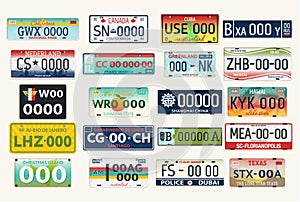 Automobile or car vehicle registration plates