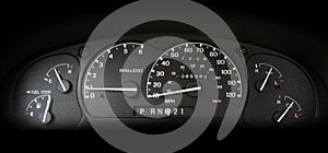 Automobile dashboard showing guages